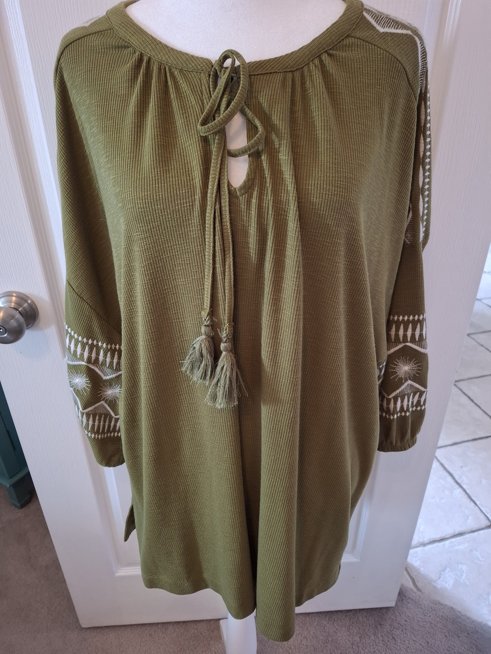 Westbound Olive Green Embroidered Tassel Tunic
